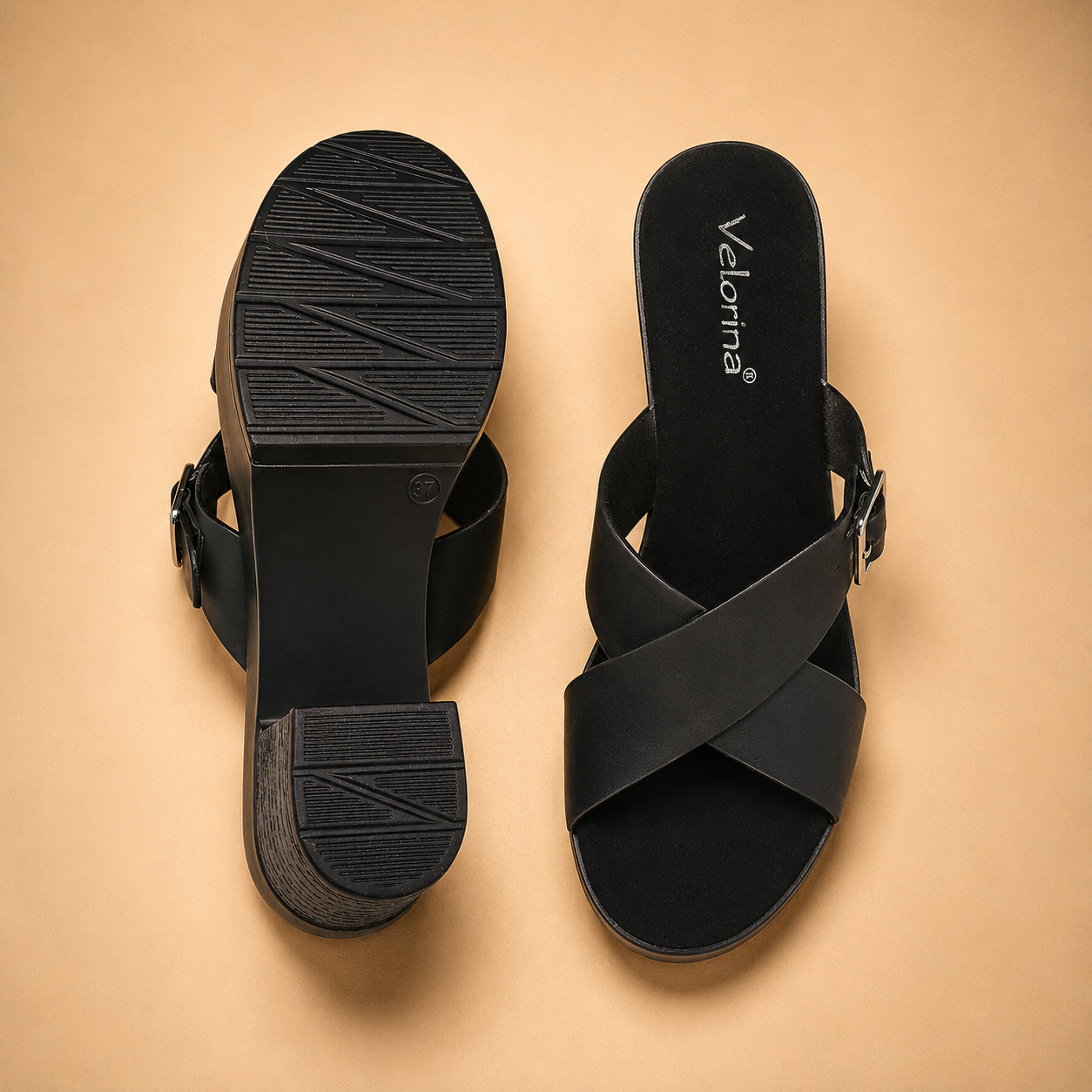 Velorina Women’s Black Block Heel Sandals – Elegant Casual & Party Wear Heels