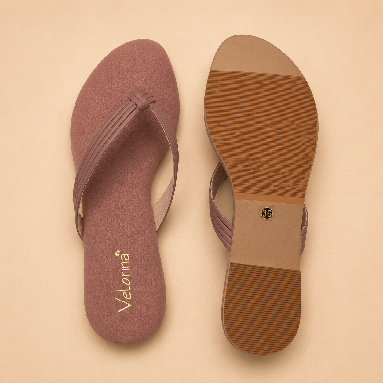 Velorina Women’s Blush Pink Flat Toe-Ring Sandals