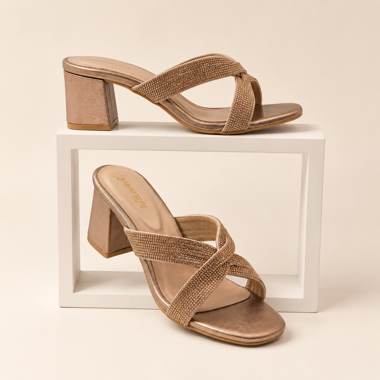 Velorina Women’s Glitter Block Heel Sandals – Elegant Party Wear Heels