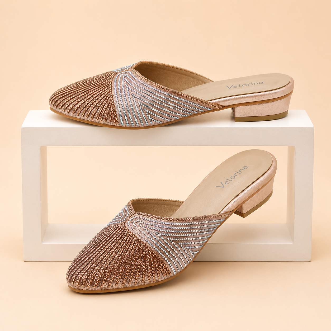 Velorina Women’s Glitter Pointed Toe Flats – Premium Elegant Slip-On Sandals