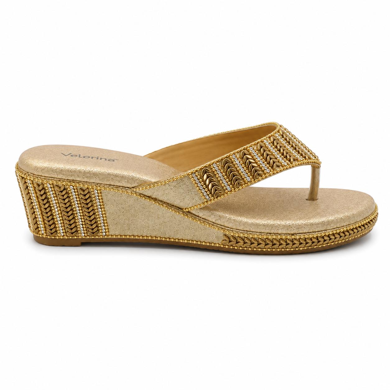 Velorina Women’s Embellished Wedge Sandals – Stylish Comfort Slip-On Footwear