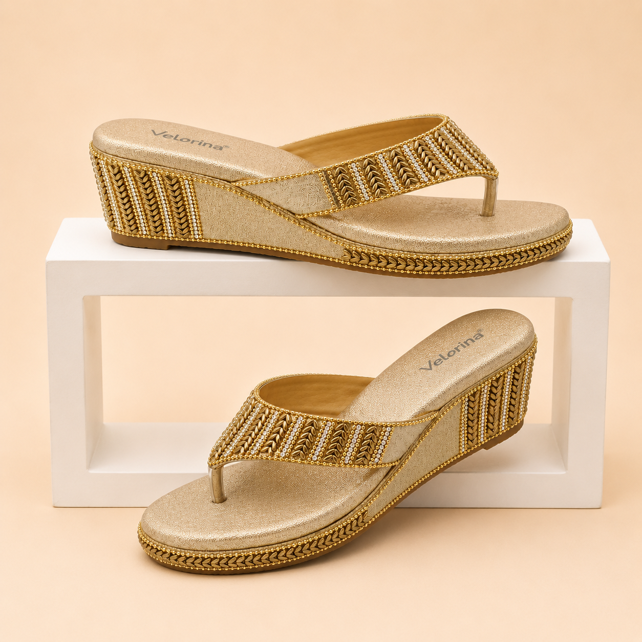 Velorina Women’s Embellished Wedge Sandals – Stylish Comfort Slip-On Footwear