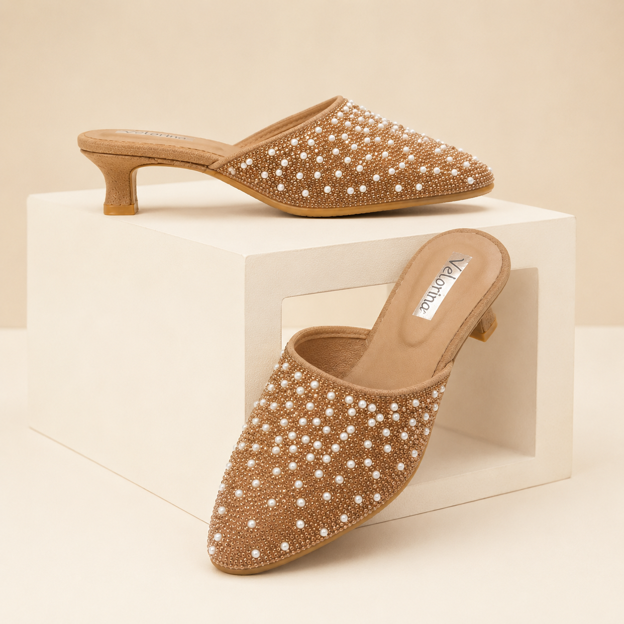 Velorina Women’s Crystal Studded Pointed Mules – Elegant Party Heels