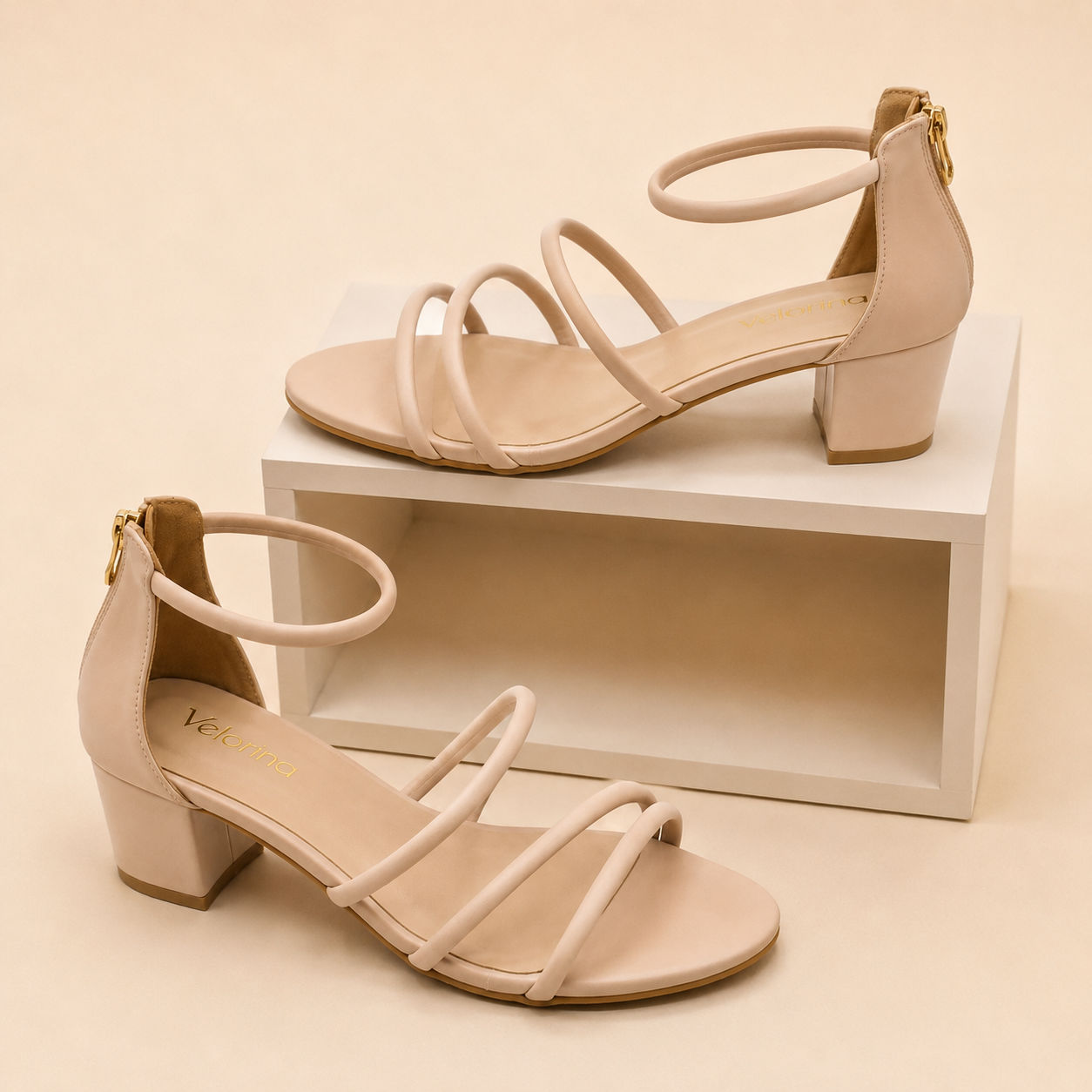 Velorina Women’s Minimal Strappy Block Heel Sandals – Elegant Party Wear Heels
