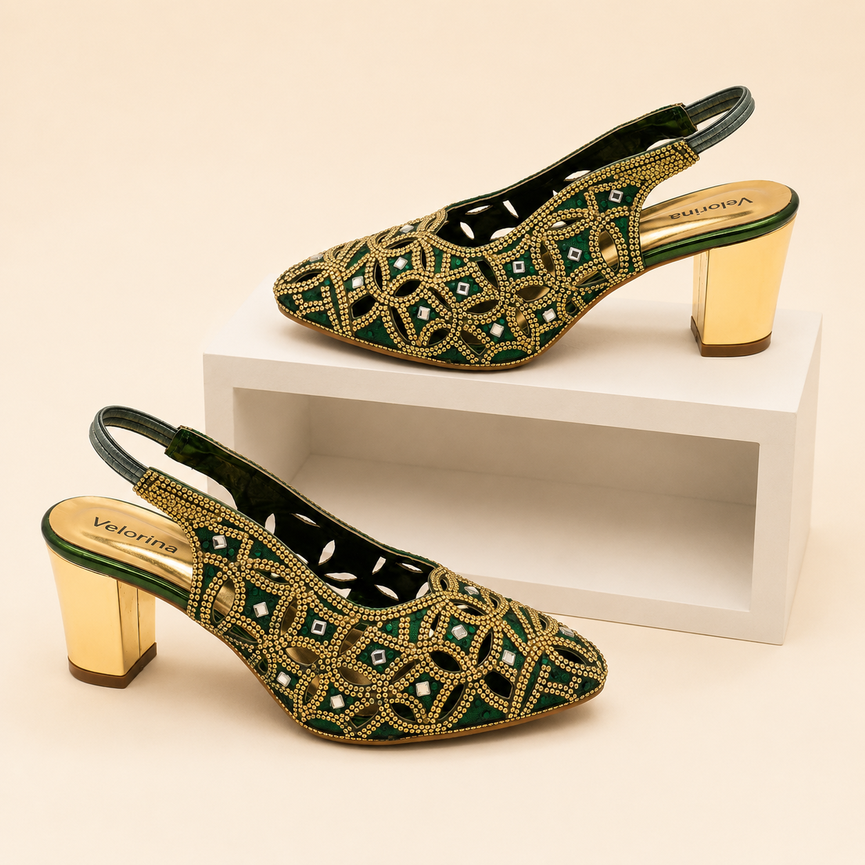 Velorina Women’s Embroidered Slingback Heels – Premium Ethnic Party Sandals