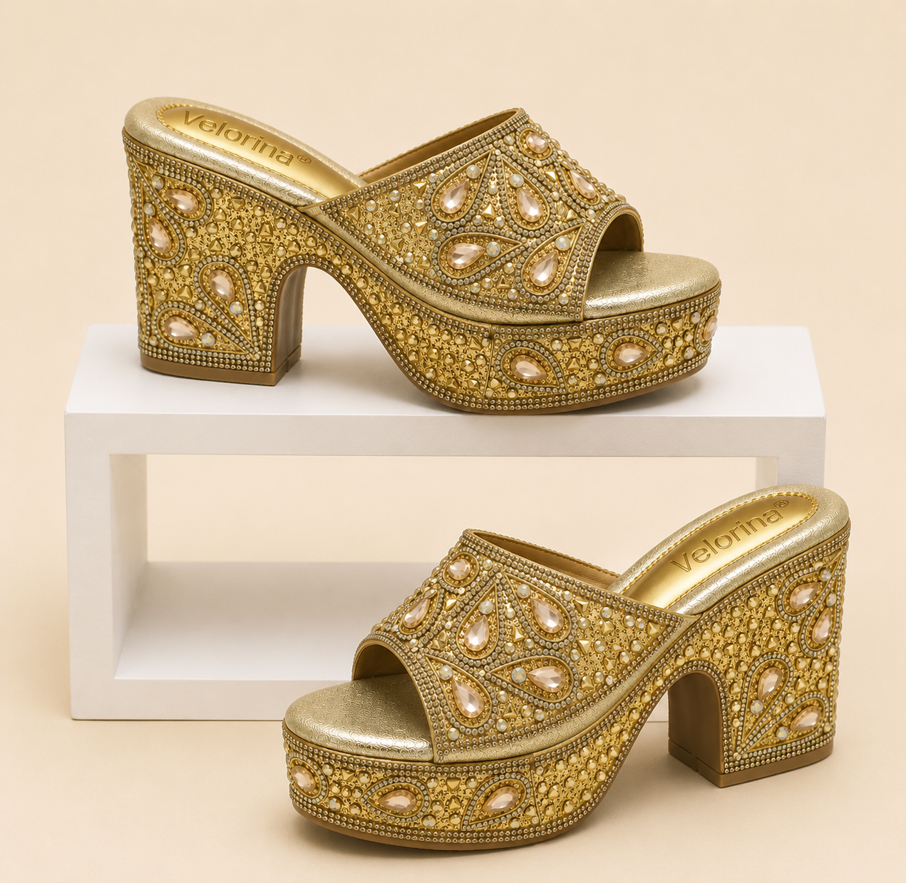 Velorina Women’s Embellished Platform Heels – Premium Party Wear Sandals
