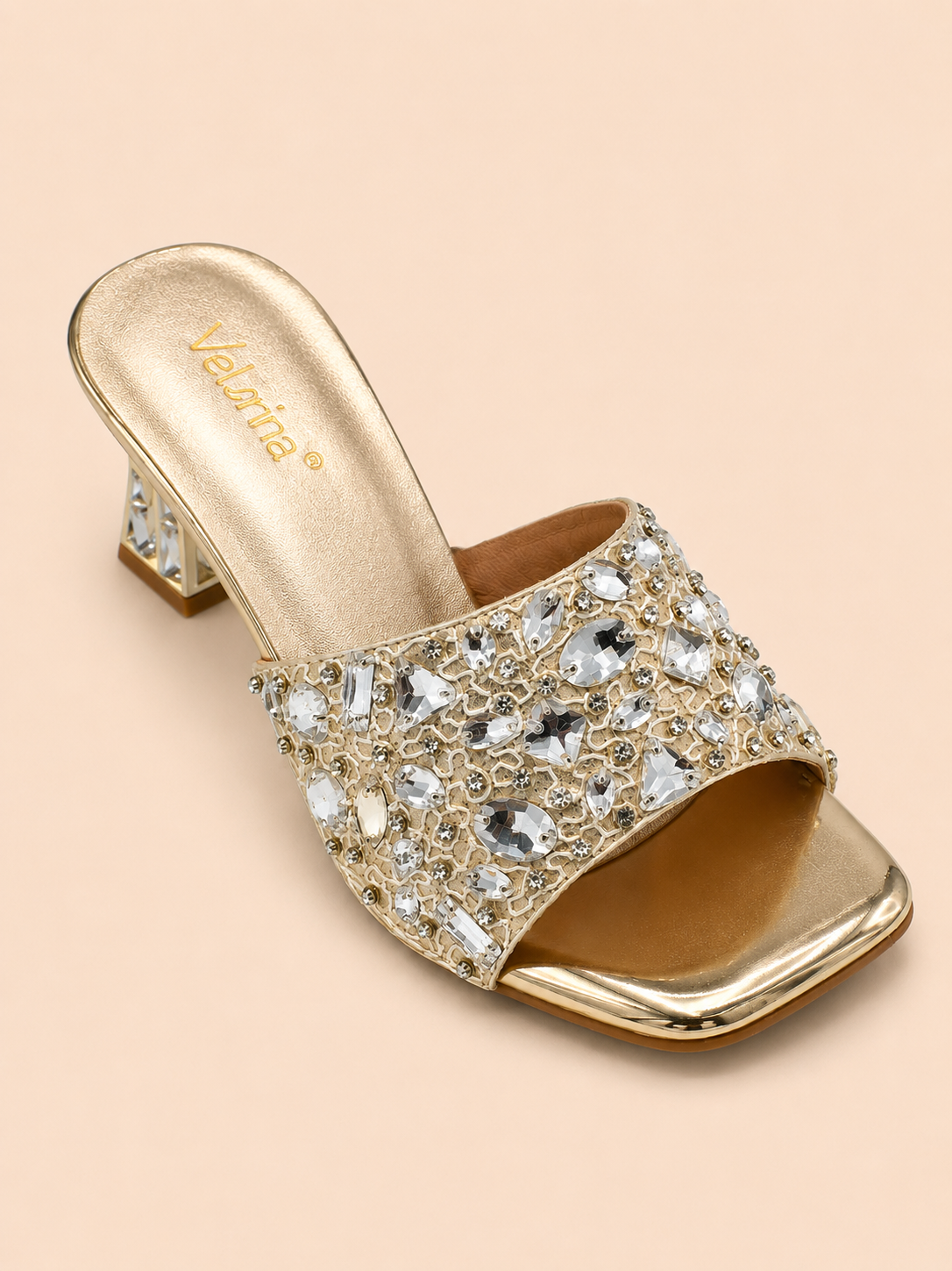 Velorina Women’s Embellished Kitten Heel Slides – Elegant Party Wear Sandals