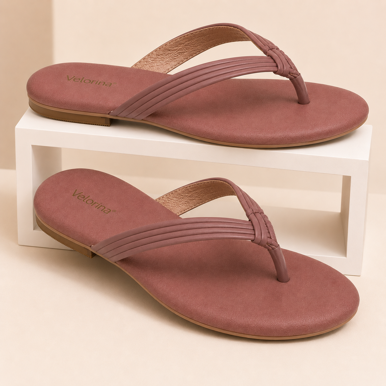 Velorina Women’s Blush Pink Flat Toe-Ring Sandals