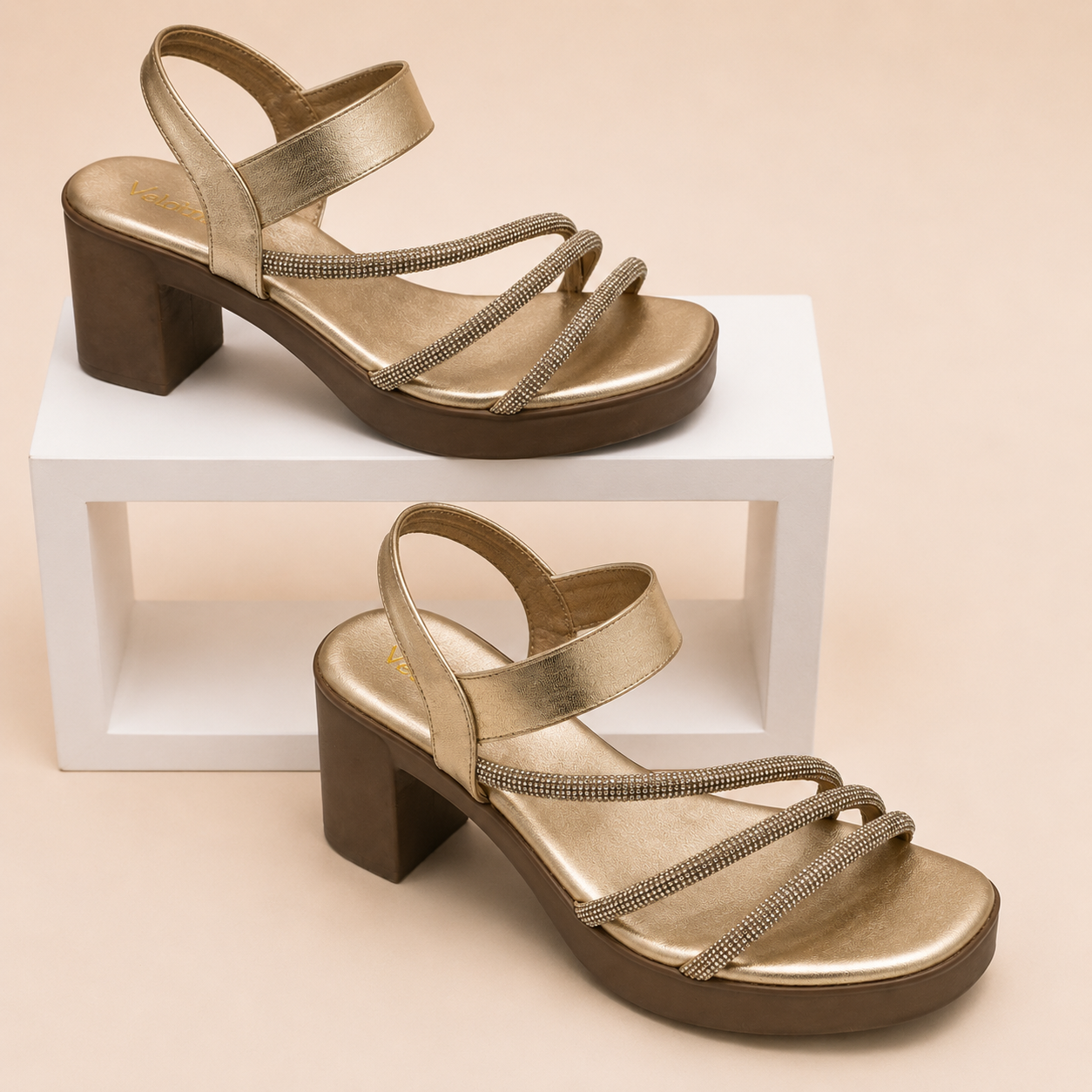 Velorina Women’s Metallic Block Heel Sandals – Elegant Party Wear Heels