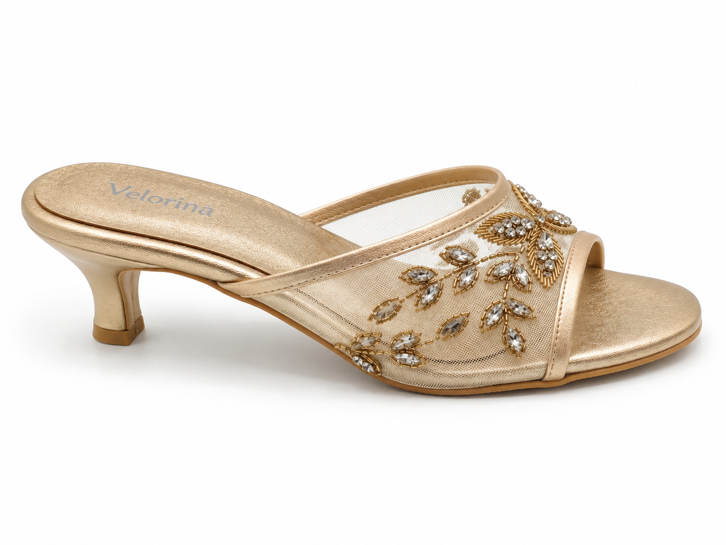 Velorina Women’s Embellished Kitten Heel Sandals – Elegant Party Wear Heels