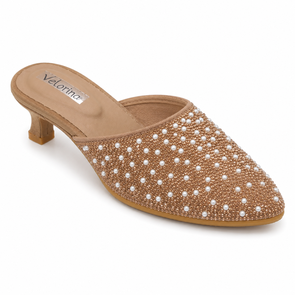 Velorina Women’s Crystal Studded Pointed Mules – Elegant Party Heels