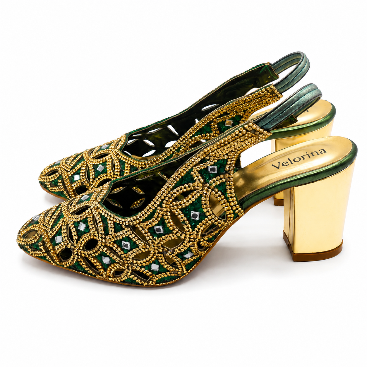 Velorina Women’s Embroidered Slingback Heels – Premium Ethnic Party Sandals