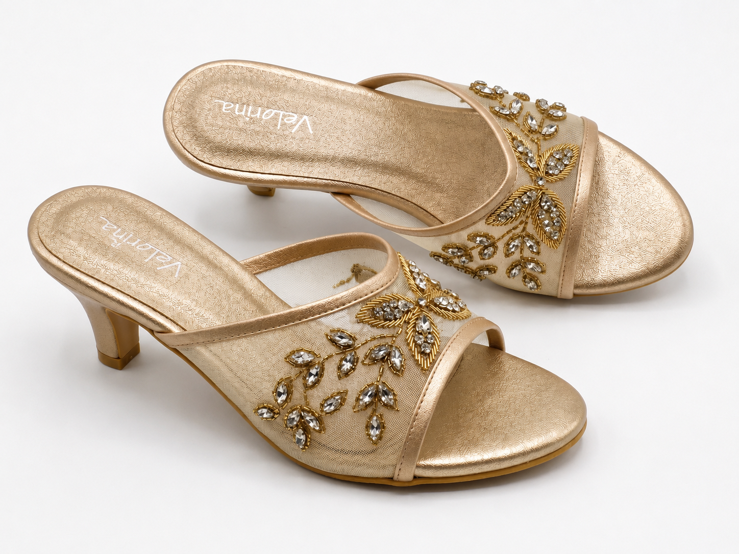 Velorina Women’s Embellished Kitten Heel Sandals – Elegant Party Wear Heels