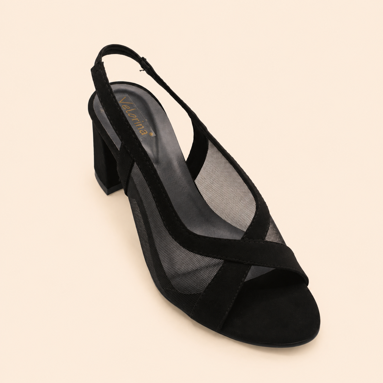 Velorina Women’s Black Mesh Block Heel Sandals – Elegant Party Wear Heels