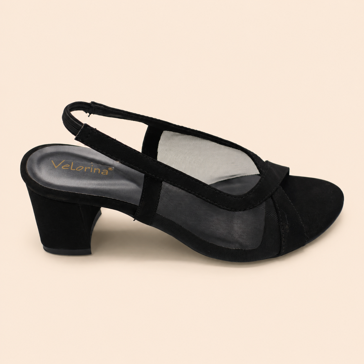 Velorina Women’s Black Mesh Block Heel Sandals – Elegant Party Wear Heels
