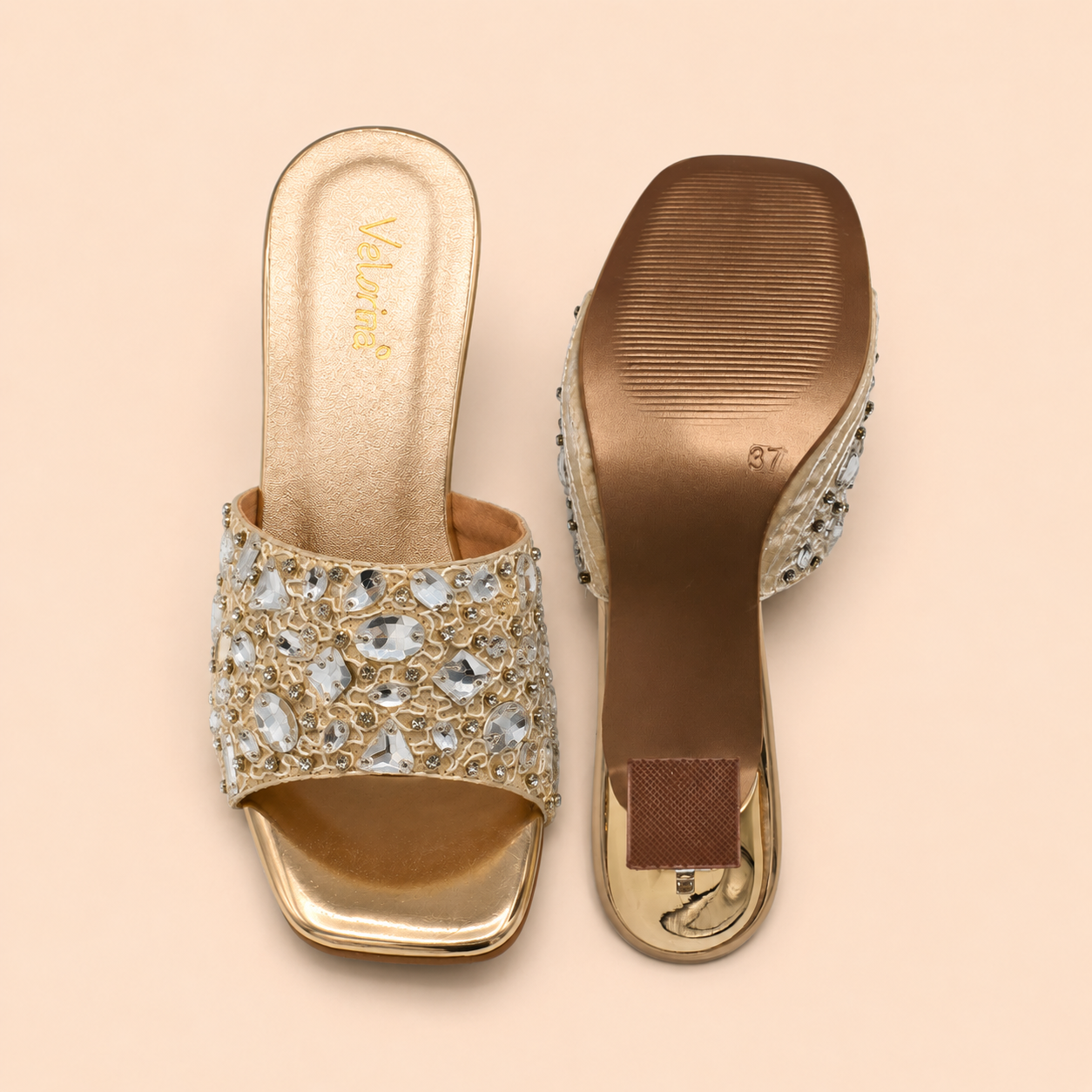 Velorina Women’s Embellished Kitten Heel Slides – Elegant Party Wear Sandals