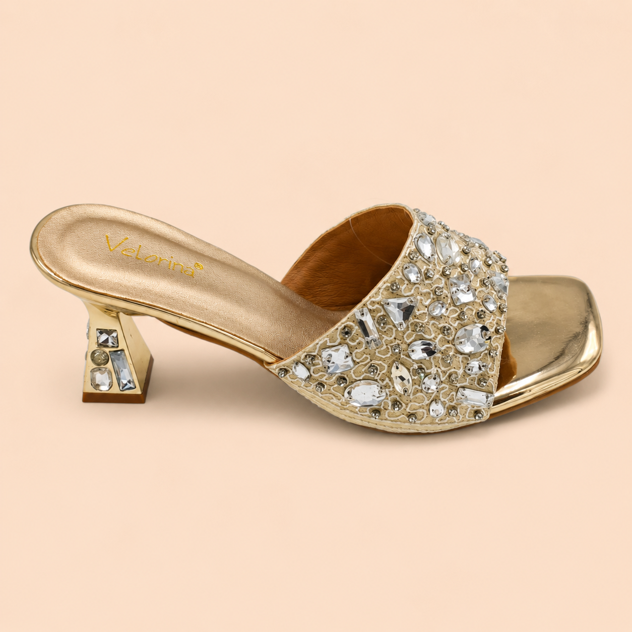 Velorina Women’s Embellished Kitten Heel Slides – Elegant Party Wear Sandals