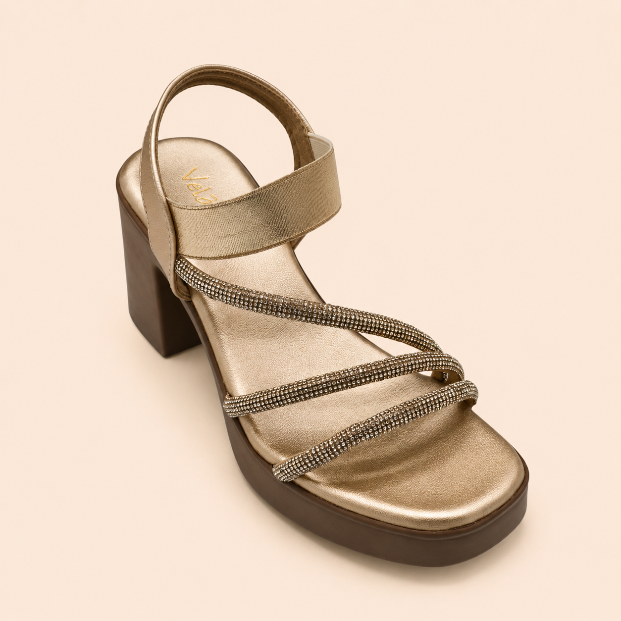 Velorina Women’s Metallic Block Heel Sandals – Elegant Party Wear Heels