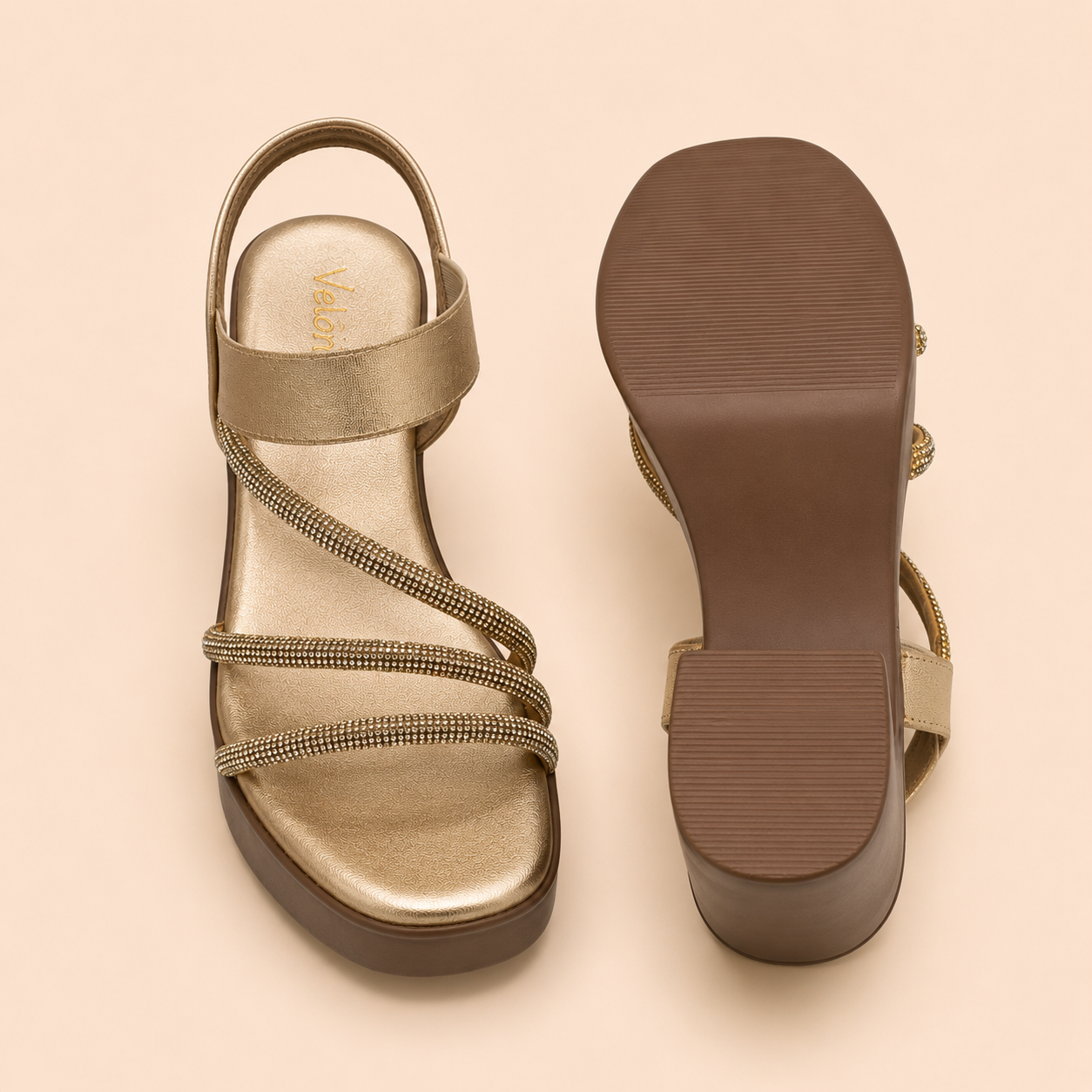 Velorina Women’s Metallic Block Heel Sandals – Elegant Party Wear Heels