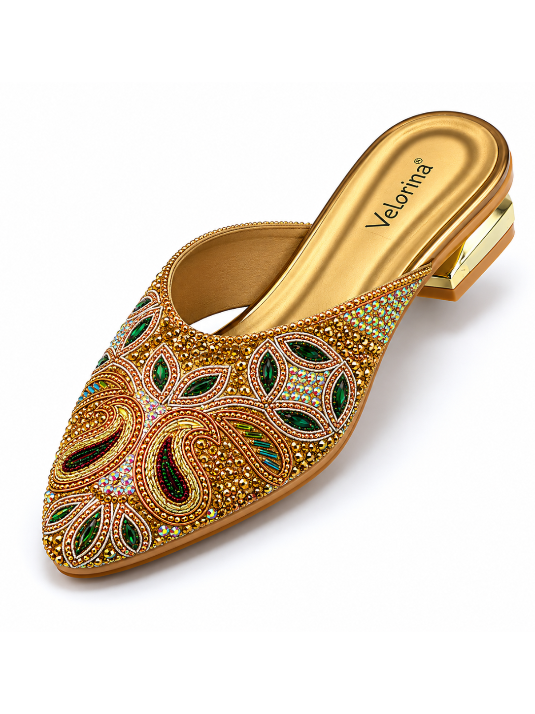 Velorina Women’s Embellished Pointed Toe Mules – Premium Ethnic Heels
